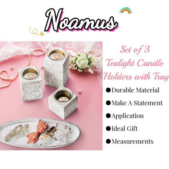 Set of 3 / 3 Sizes - Tealight / Votive Candle Holders with Wooden Stands & Tray - Picture 11 of 11